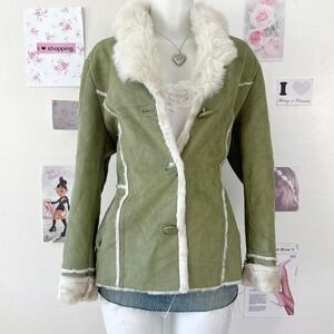 Pizazz Y2K Sage Green Faux Fur Trim Penny Lane Coat Size M — Indie Sleaze